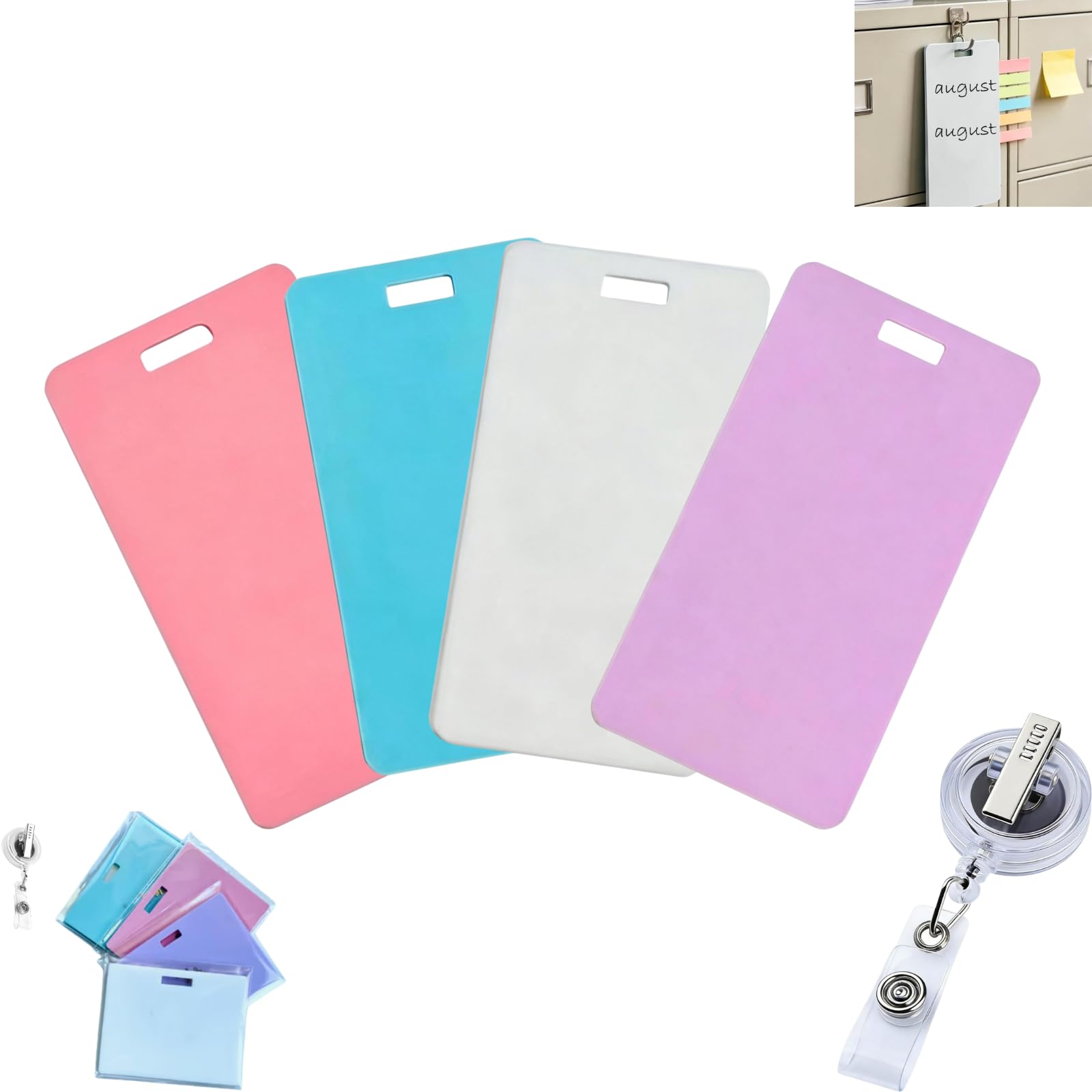Erasable Badge Note, Reusable Mini Whiteboard Clipboard with ID Clip, Silicone Vertical Pocket Sized Notepad for Nurses Teachers, Dual-Sided Writable (4PCS_Vertical)