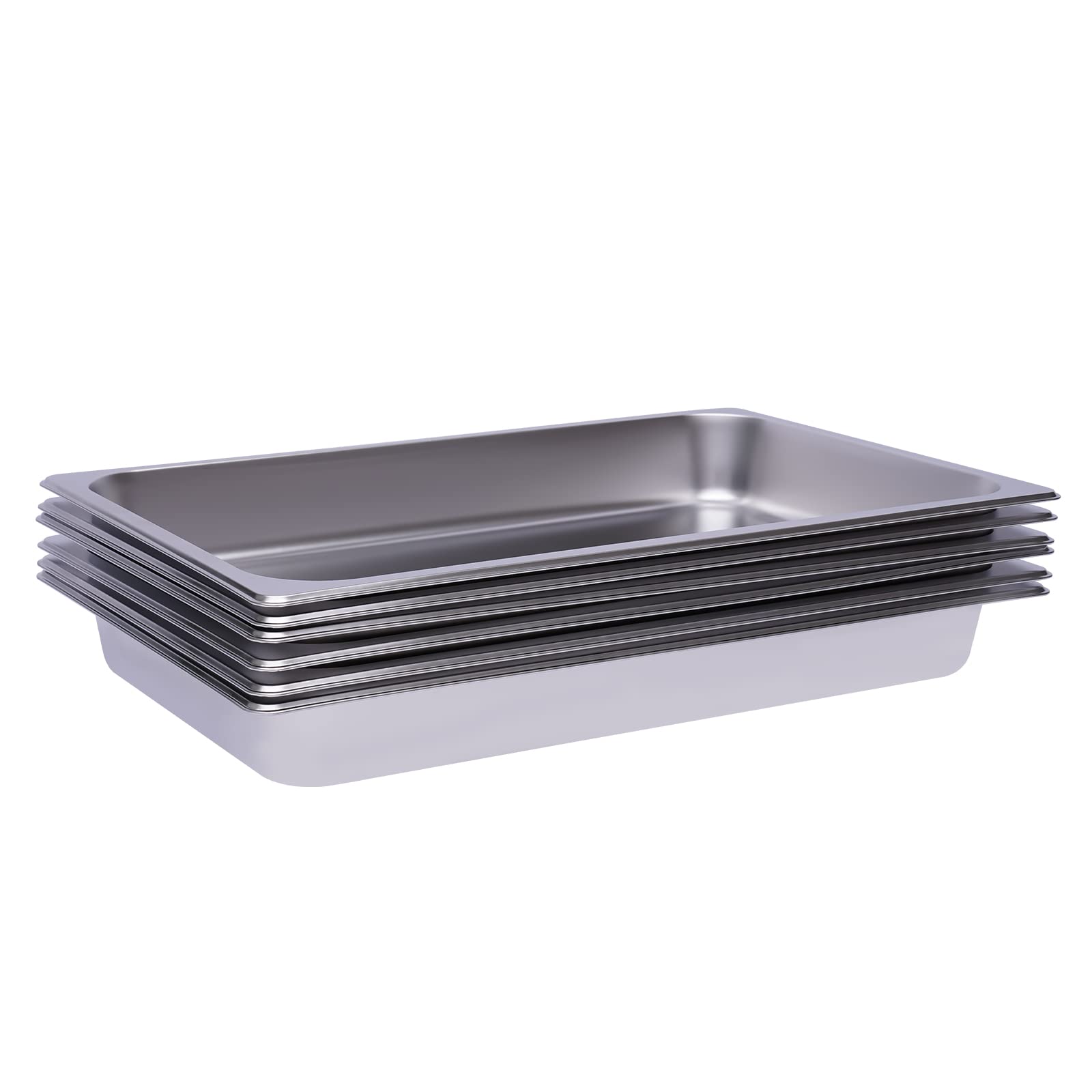 Bandejas para servir de acero inoxidable, 6 unidades, bandeja de metal, 53 x 33 x 6 cm, irrompible, rectangular, bandeja de comida rápida, apta para lavavajillas, para cocina, comedor, cafetería