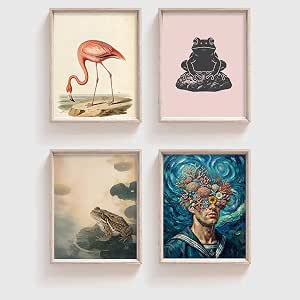 Vintage Aesthetic Wall Art Prints, Retro Surreal Poster Set for Home