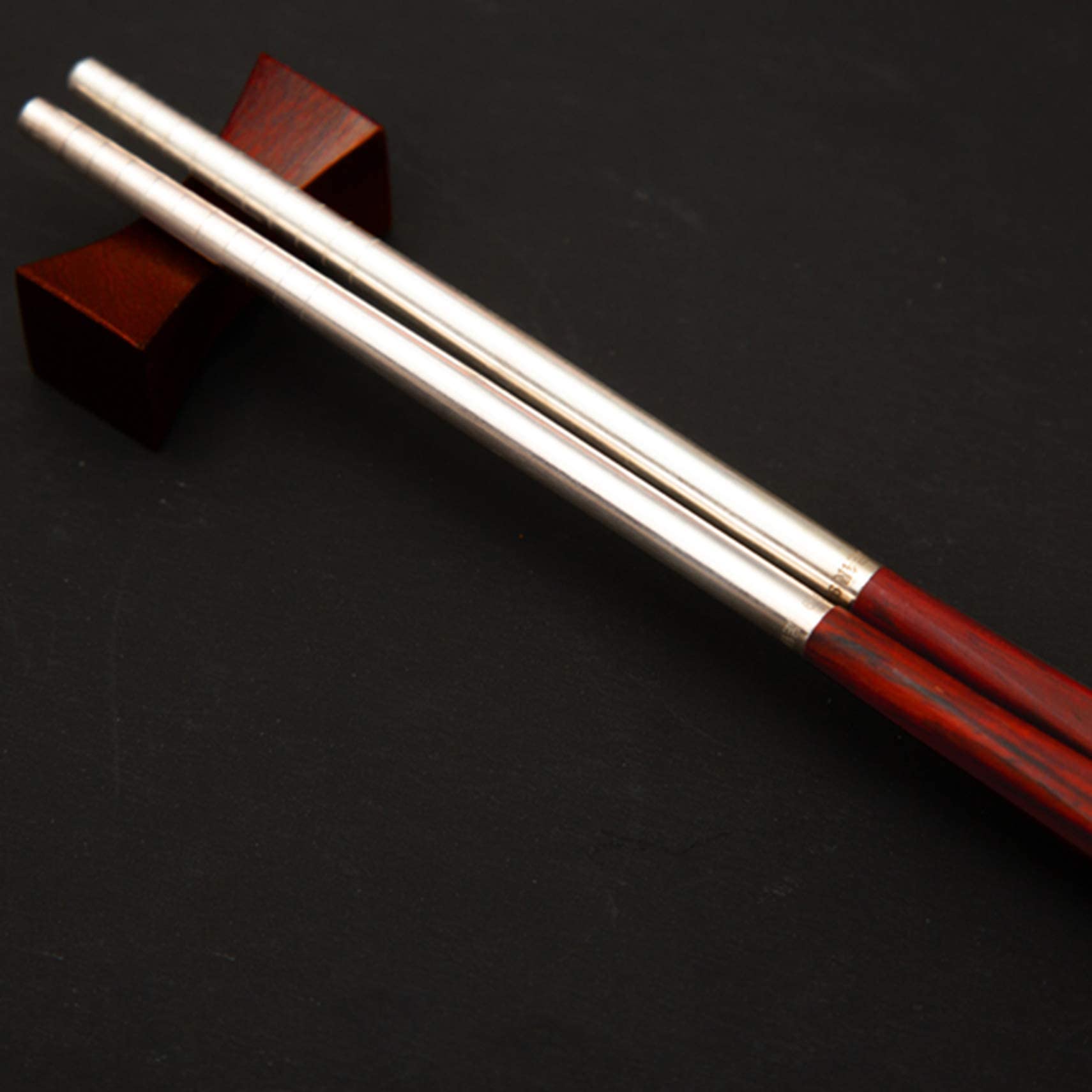 Baguettes réutilisables Baguettes réutilisables en Bois et Argent Sterling 999, Baguettes allongées en métal, Baguettes japonaises et coréennes, 2 Paires, avec Coffret Cadeau en Bois Massif