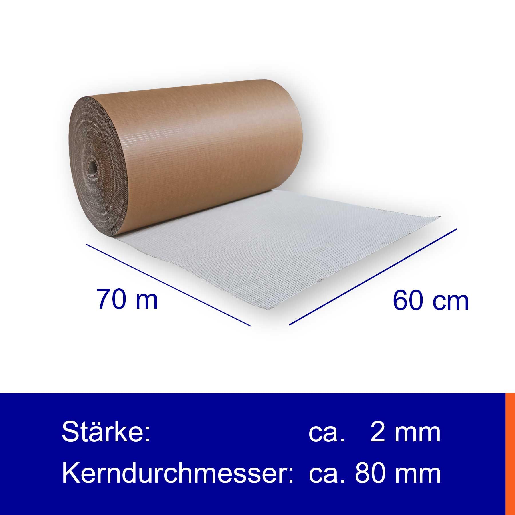 1 Rolle Rollenwellpappe stark | Breite: 60cm | Länge: 70m | ausgezeichnete Polsterwirkung | Verpackung, Schutz, Ausfüllen von empfindlichen Waren | wiederverwendbar | umweltfreundlich | recyclebar