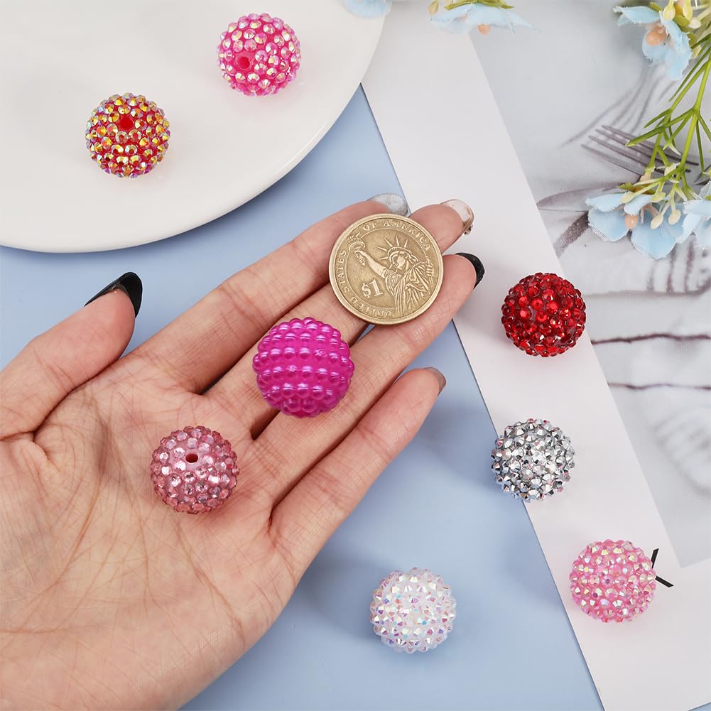 CHGCRAFT - Lote de 32 perlas de bola de 8 colores, color rosa de 0,8 pulgadas, cuentas de diamantes de imitación de resina, perlas de bola de goma para la fabricación de joyas de pulsera, collar,
