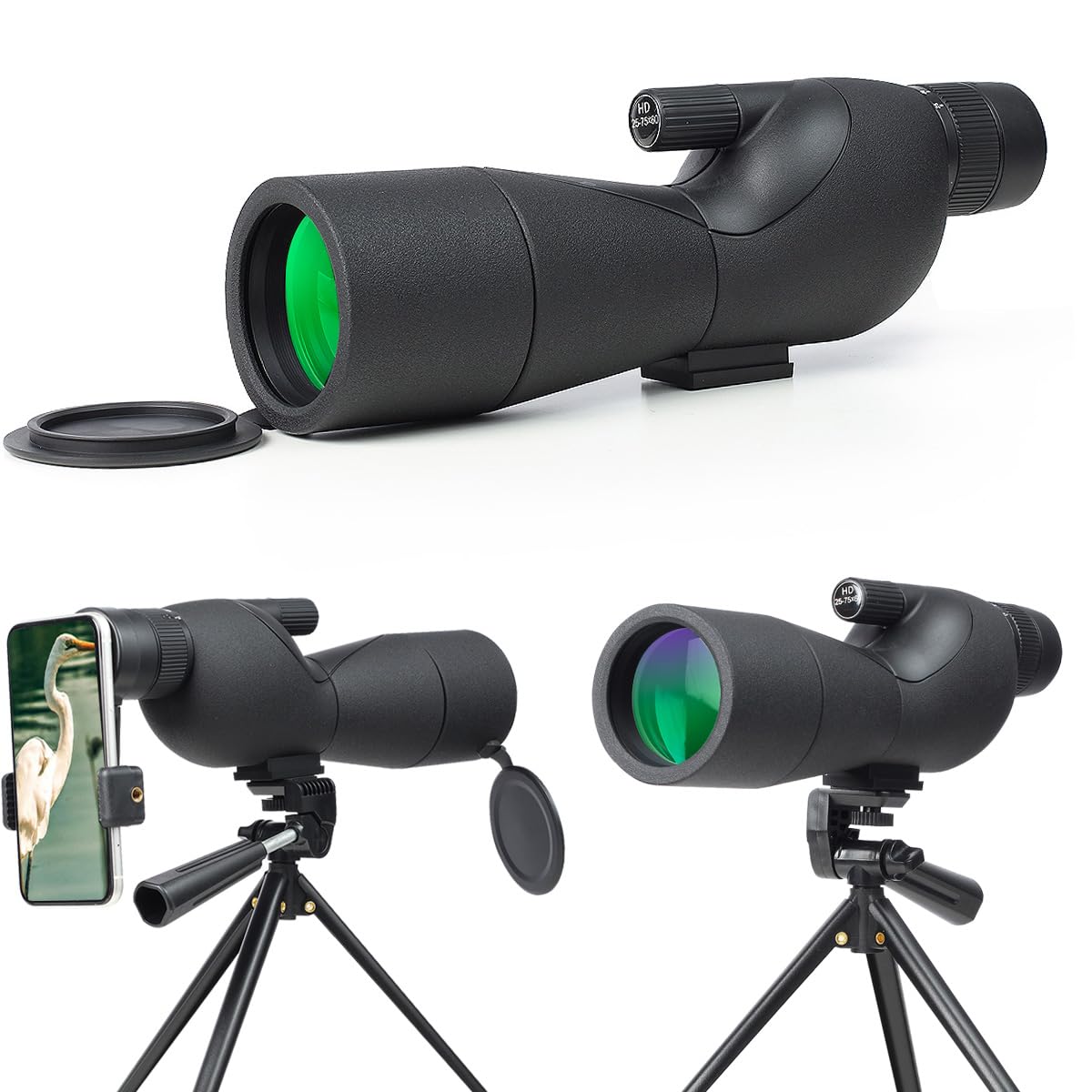 Enzemit Cannocchiale professionale per esterni, ingrandimento 25-75x, per birdwatching, obiettivo da 60 mm, zoom monoculare, telescopio portatile da viaggio con treppiede