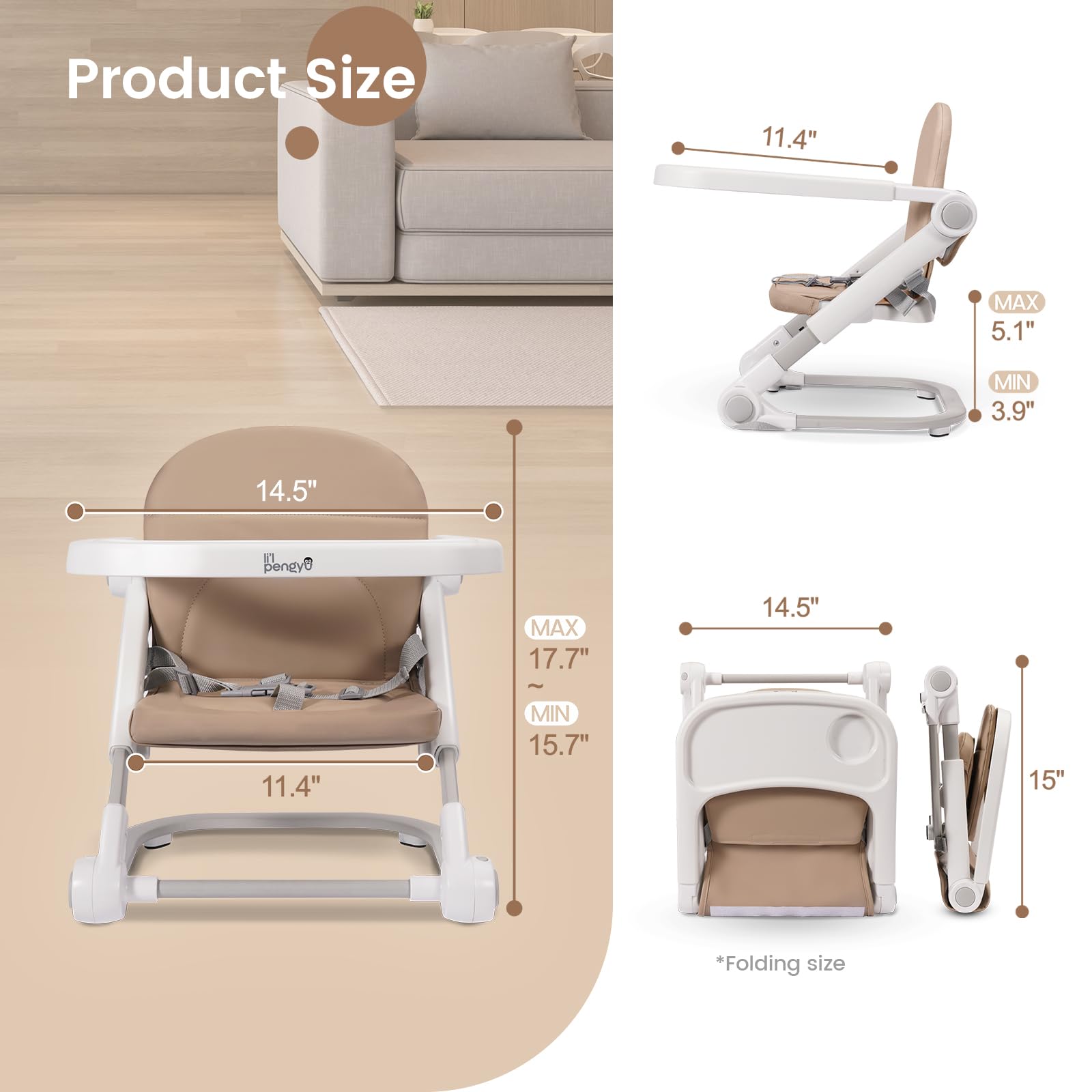 LIâ€™l Pengyu Baby Booster Seat for Dining Table, Portable Travel Dinner Chair with Adjustable Tray and Height, Easy to Assemble and Fold up