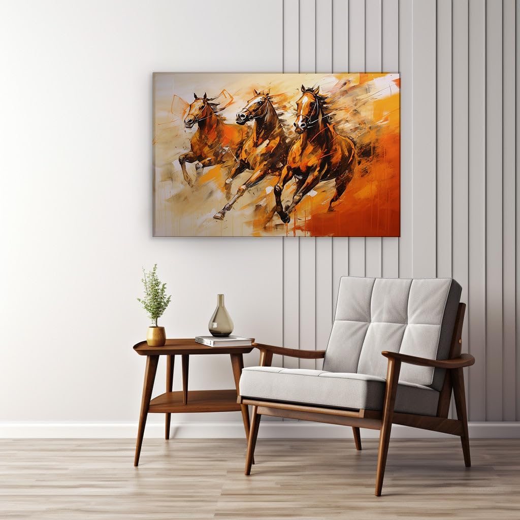 Canvas for Living room. Unbridled Momentum Captured in Vivid Hues of Galloping Horses, 27 x 18 inch Canvas Wall Art - Contemporary Masterpieces - Nature Home Decor