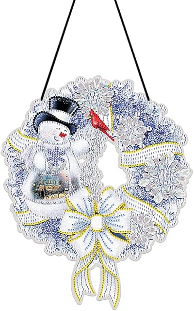 AZURAOKEY Christmas Diamond Art Painting Wreath Hanging Sign, DIY 5D Crystal Rhinestone Wreath Kits, Xmas Garland Round Drill Crystal Wreath Mosaic Crafts Painting Kits for Adults-25cm