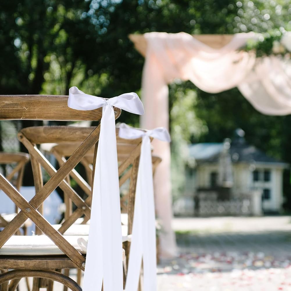 20 Stück Weiß Hochzeitsschleifen 25×120cm Lange Stuhlschleifen Groß Satin-Schleifen Einfach Autoschleifen Geschenkschleifen für Hochzeit Auto Stuhl Kirche Gang Kirchenbank Zeremonie Deko