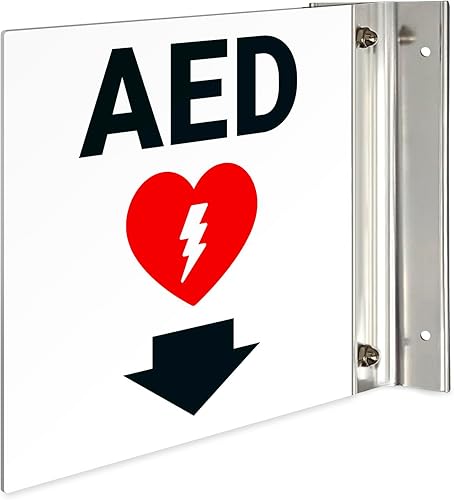 Letrero de proyección AED, doble cara, 6x6 pulgadas, ACM, con accesorio de níquel cepillado, fabricado en Estados Unidos