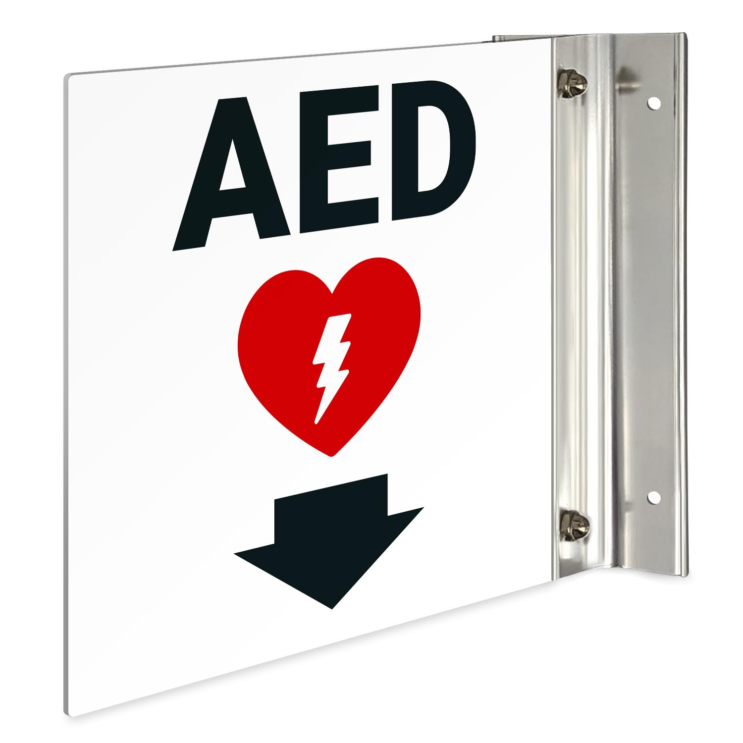 AED Projecting Sign, Double Sided, 6x6 Inches, ACM, with Brushed Nickel Accessory, Made in USA