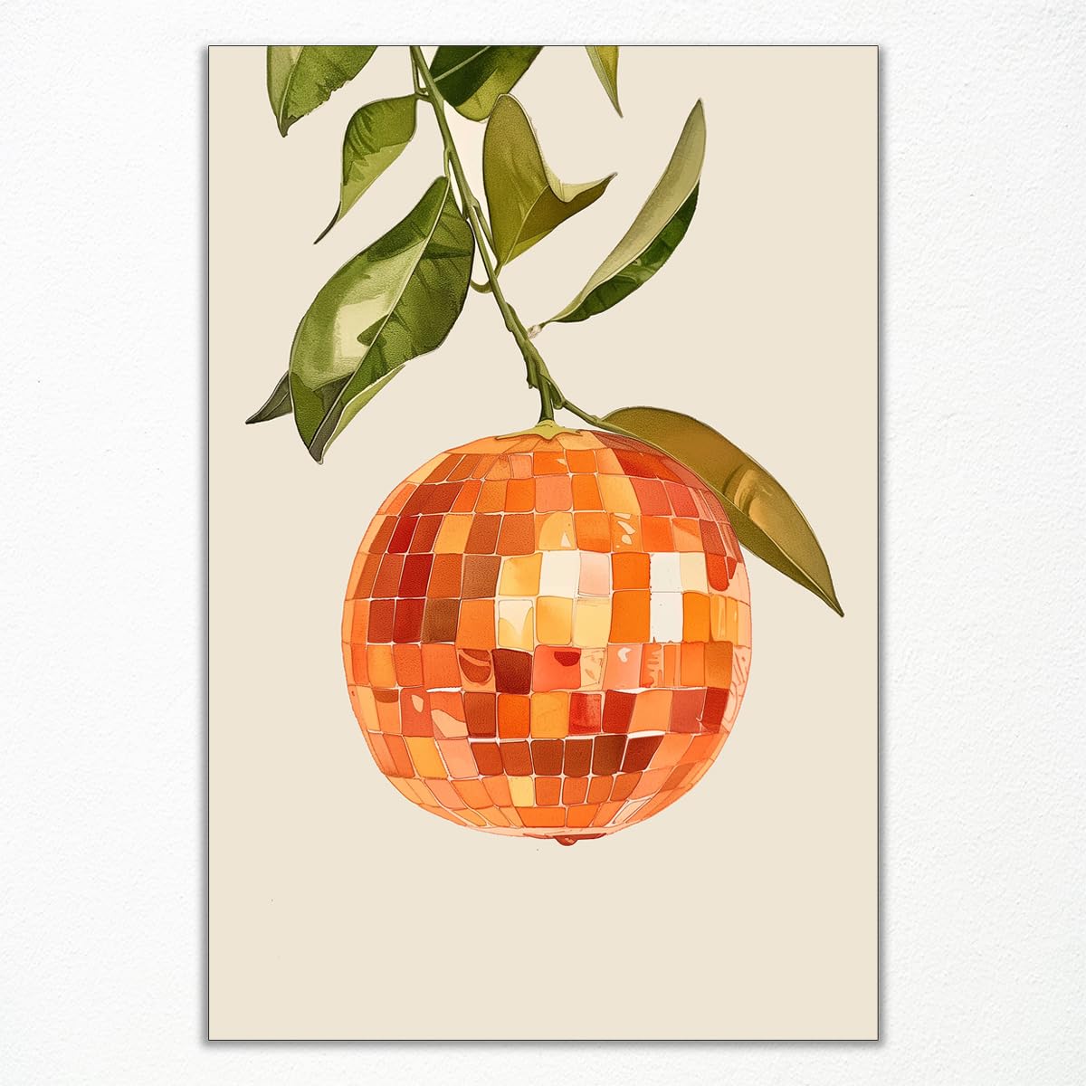 Xbsifyiooa Orange Disco S Art Canvas, Glam Disco Ball Citrus Poster, Preppy Botanical Fruit Canvas Wall Art, Funky Kitchen Picture For Wall, Trendy Bar Cart Wall Art Decor, Dorm Wall Decor 12X16in Unframed