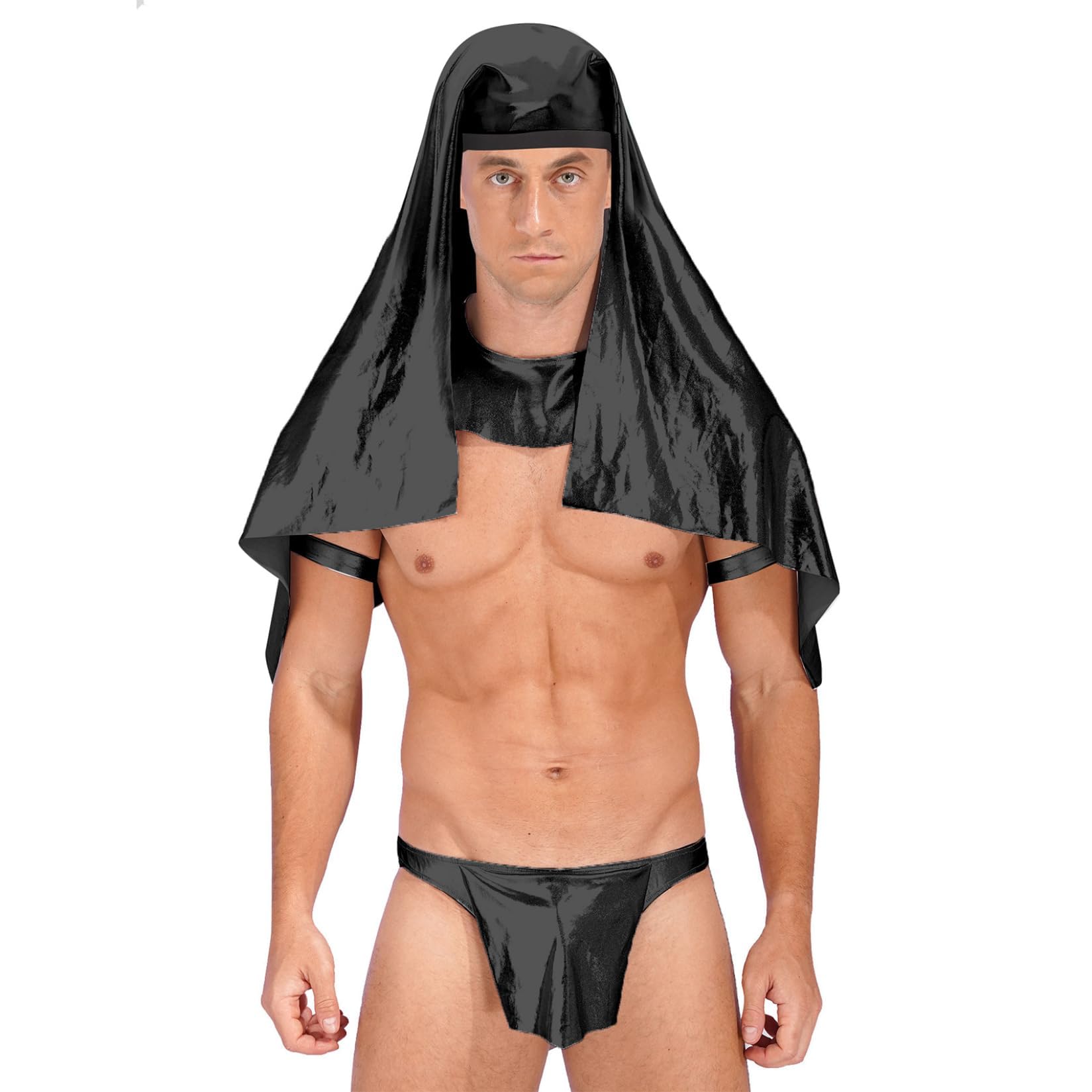 splorr Lingerie for Men Male Greece Style Faux Leather Babydoll Bikini Lingerie Set with Hat and Thong NightSet-picture-8