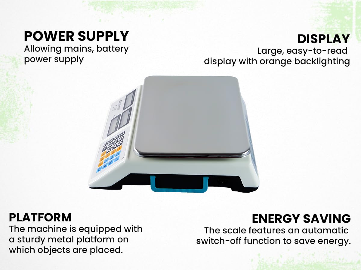 Báscula de Tienda, Electrónica, Pantalla Digital, Capacidad de Carga de hasta 40 kg, 3 Pantallas, Dimensiones de la Plataforma 32 x 23 cm, Báscula de Tara, Precisión de 2 Gramos, HDWR wagPRO-S40