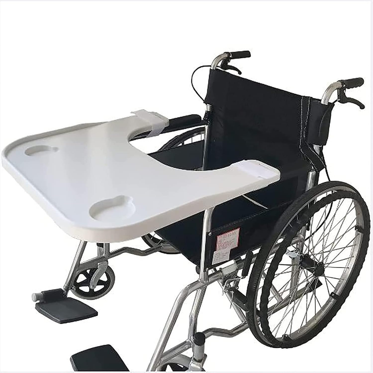 車椅子トレイテーブル、取り外し可能な車椅子テーブルラップトレイ、カップホルダー2個付き ABSプラスチックラ、高齢者が食事/読書/休