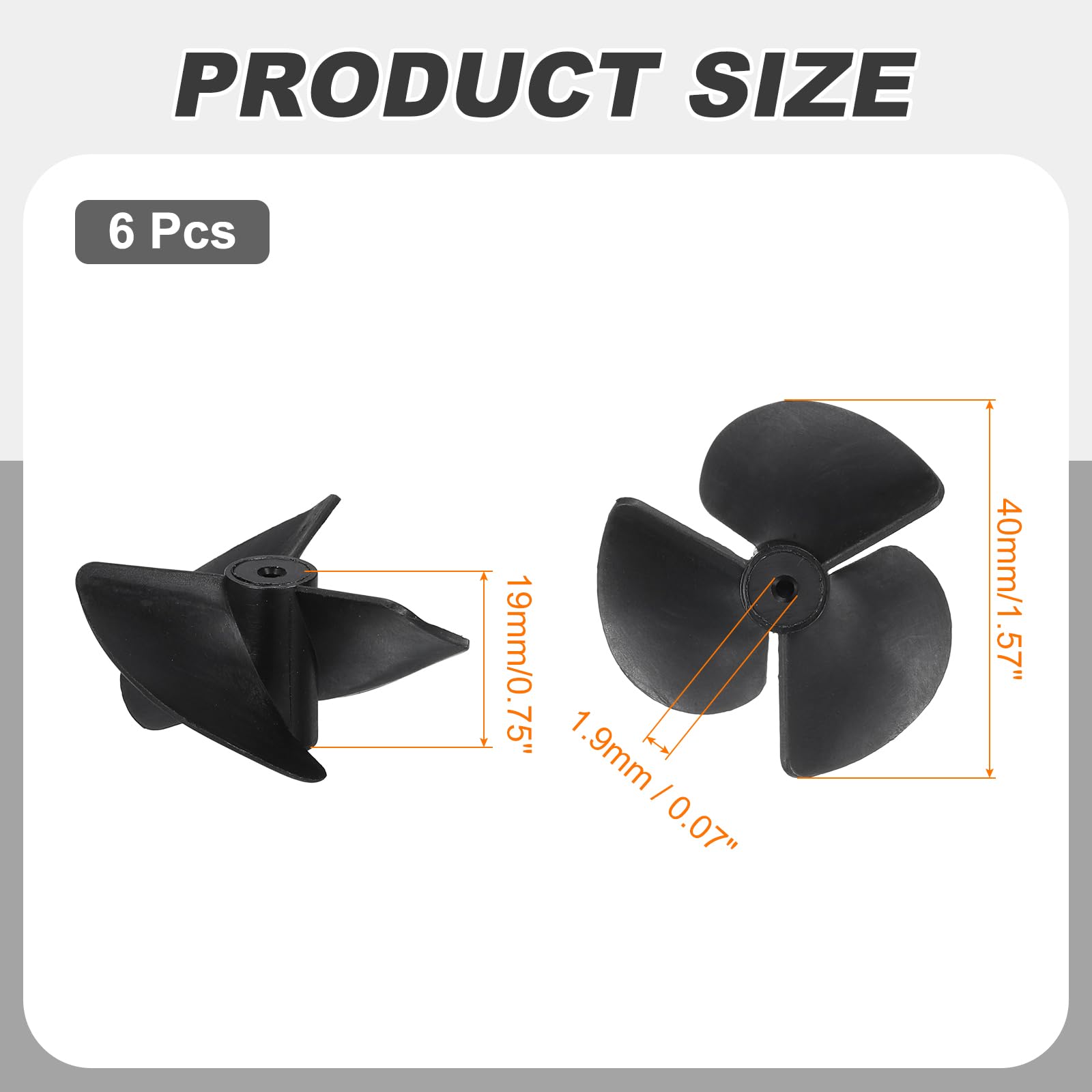 QUARKZMAN 6 Piezas De Hélice para Barco RC, Hélices De 3 Palas Diámetro del Agujero 1.9mm 40mm OD CW Rotación En Sentido Horario Hélice De Taladro para Barco RC, Modelo De Barco DIY, Negro