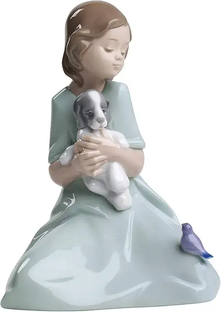 Lladro Bird Figurine: My Little Companions Porcelain Girl with Puppy