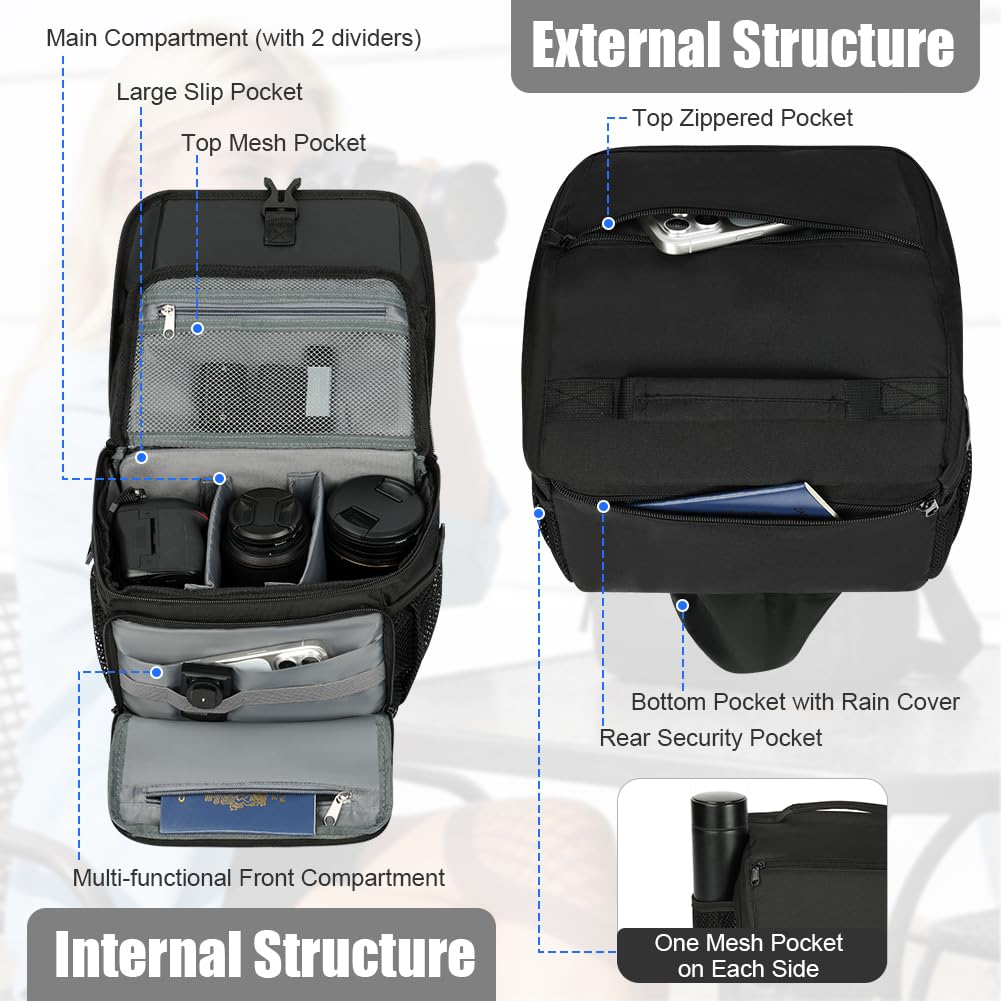Sac pour Appareil Photo Bandoulière, Camera Bag DSLR, Sac à Dos pour Appareil Photo Crossbody Sling Compact Compatible avec Canon Nikon Sony SLR/DSLR Appareils Reflex/Hybride