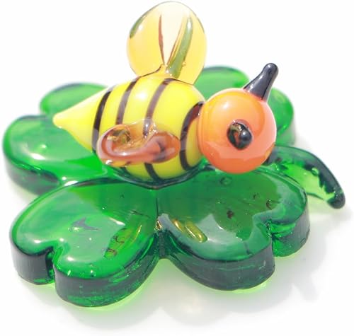 Miniatura 4 de Figura pequeña de cristal de insectos, trébol de cristal estatua soplada a mano, adorno de habitación, figuras coleccionables de vidrio colorido,