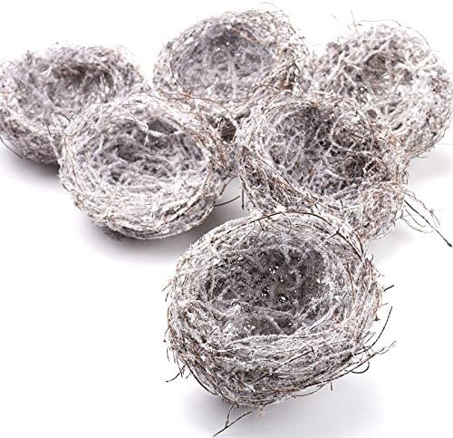 Factory Direct Craft Pack of 6 Artificial Snowy Bird's Nests Handmade with Natural Dried Twig - Faux Birds Nests for Favors and Decorations (5" Dia)