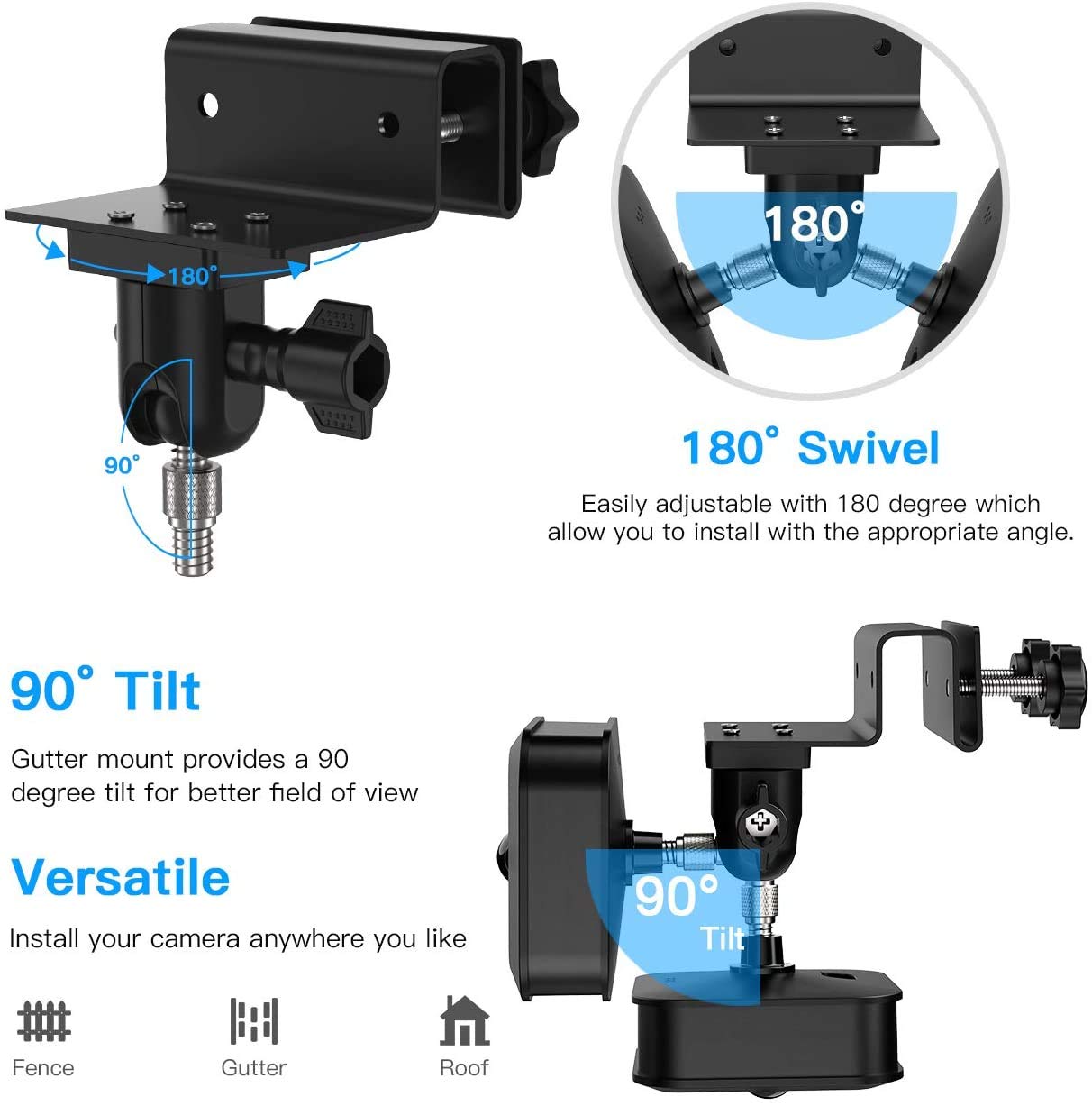 Lot de 2 supports de gouttière résistants aux intempéries pour Blink XT/XT2/Blink Outdoor 3/Outdoor 4/Outdoor 2K+/Blink Mini/Mini 2, support de caméra réglable en aluminium pour caméra