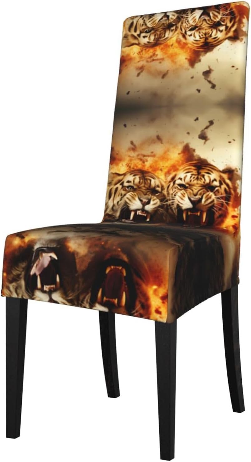 Two Tigers On Fire Prints Protection Cover for Dining Chair - Stretchable Chair Throw Covers for Dining Room, Hotel Event Party