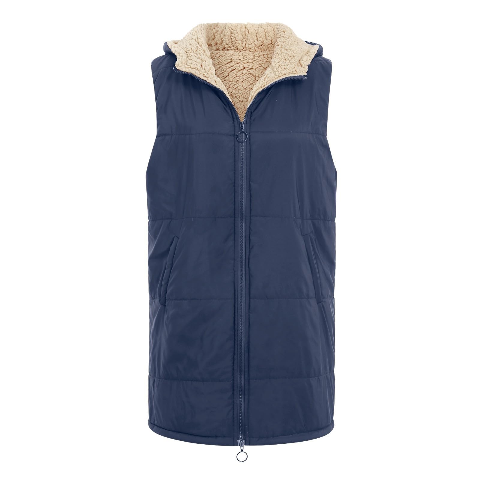 Chaqueta Mujer Abrigo Entretiempo Invierno Cazadora Plumiferos，Chaqueta Larga Mujer Invierno Sin Mangas Reversible Forro Polar Cremallera Capucha Bolsillos Cálida Otoño 2026