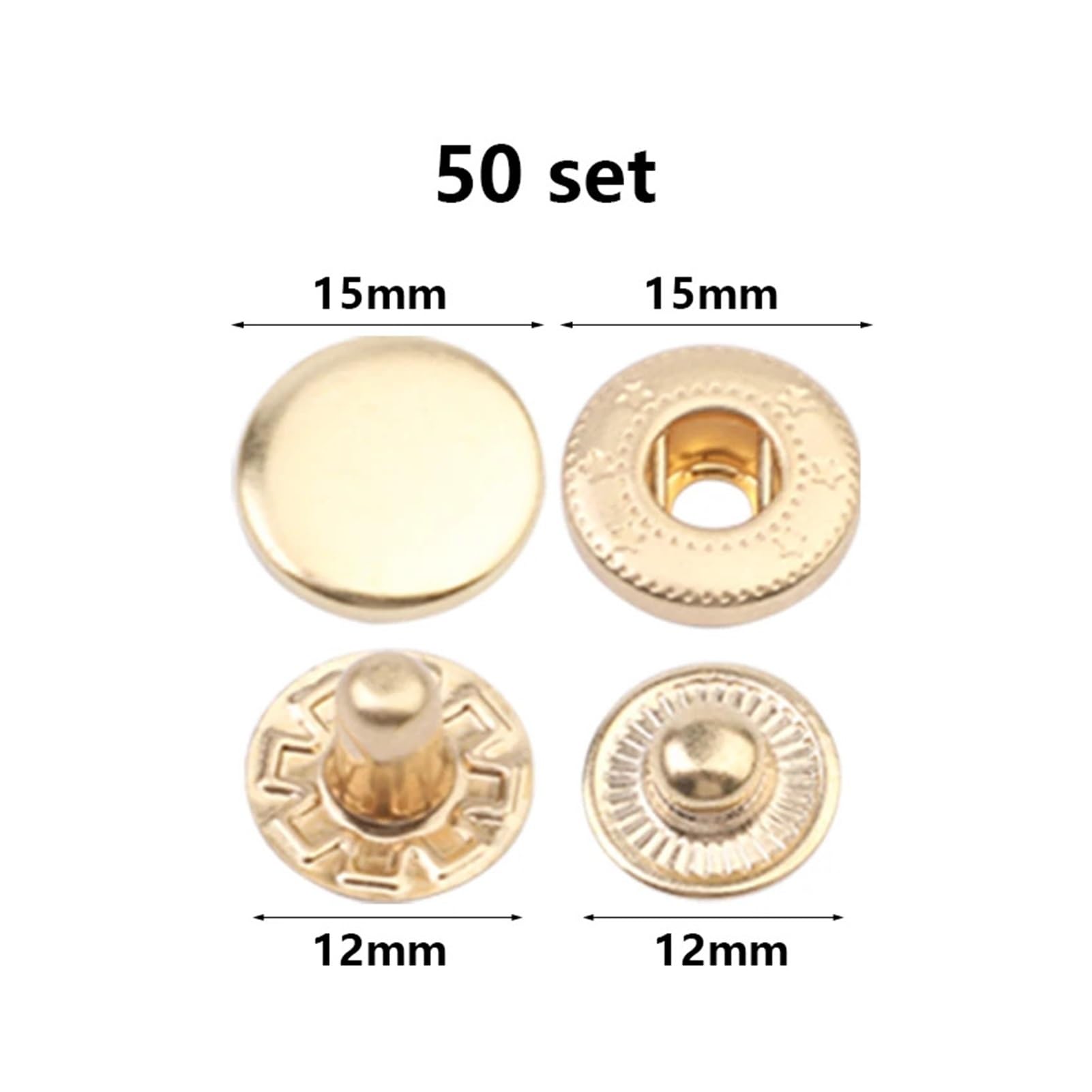 Juego de 50 Sujetadores artesanales de Cuero y Metal con Hebilla a presión Cuatro en Uno, Botones de presión for botón de Ropa con Herramientas de instalación(Type1)