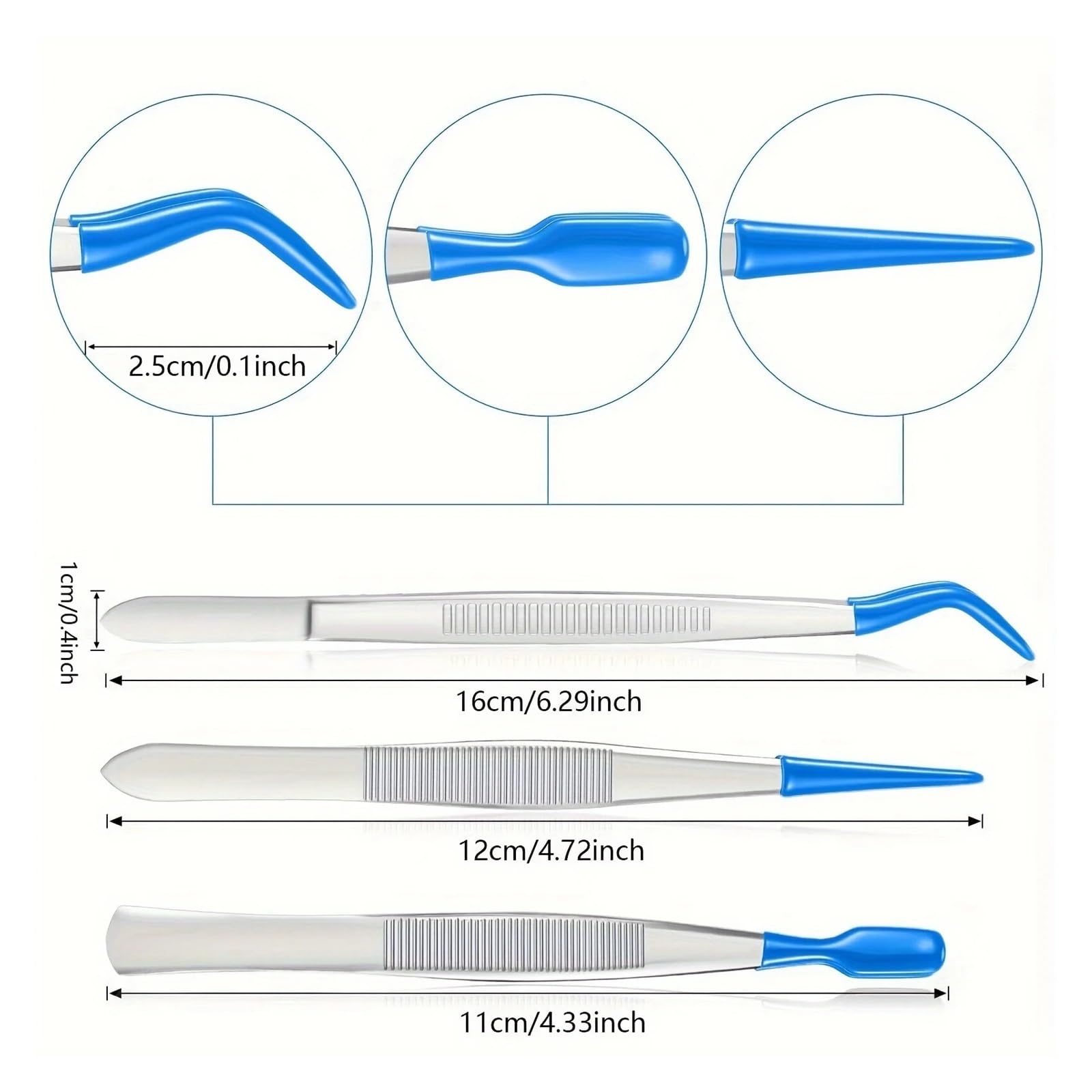 Pinzetta Sopracciglia Pinzette Blue Head Clip 3/4 pezzi con punte in gomma Set di pinzette rivestite in PVC, punta dritta in Punta piatta in(Black 4 pcs)