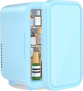 YASHE Mini Fridge, 6 Liter/8 Can 110V AC/DC Portable Thermoelectric Cooler Refrigerators for Bedroom, Skincare, Beverage, Office, Dorm Room and Car, Blue