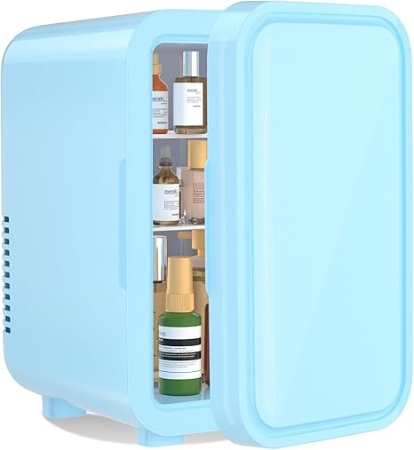 YASHE Mini Fridge, 6 Liter/8 Can 110V AC/DC Portable Thermoelectric Cooler Refrigerators for Bedroom, Skincare, Beverage, Office, Dorm Room and Car, Blue