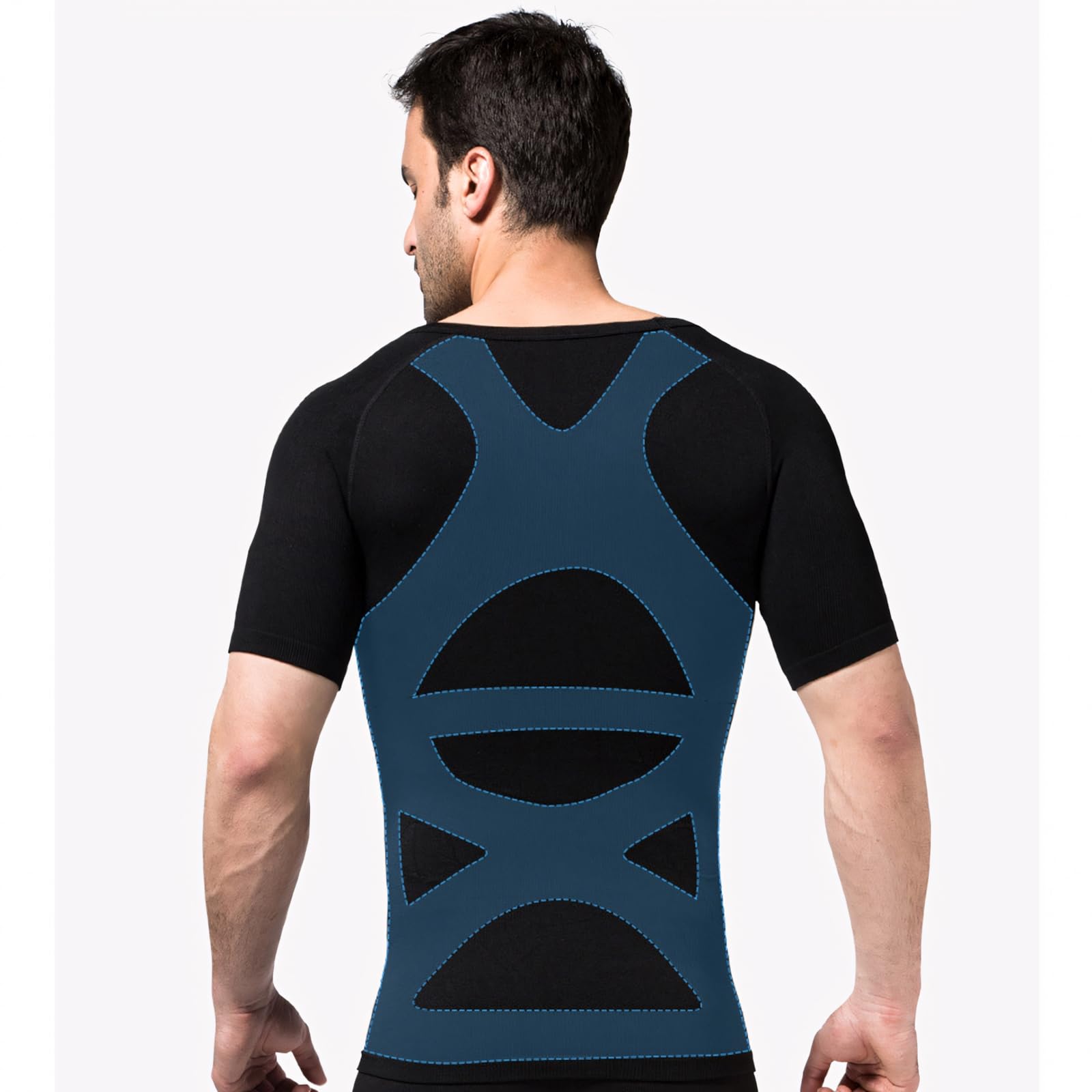 TopTie 3er Pack Nahtlose Kompression V-Ausschnitt Kurzarm T-Shirt Herren Shapewear Unterhemd - Weiß - L