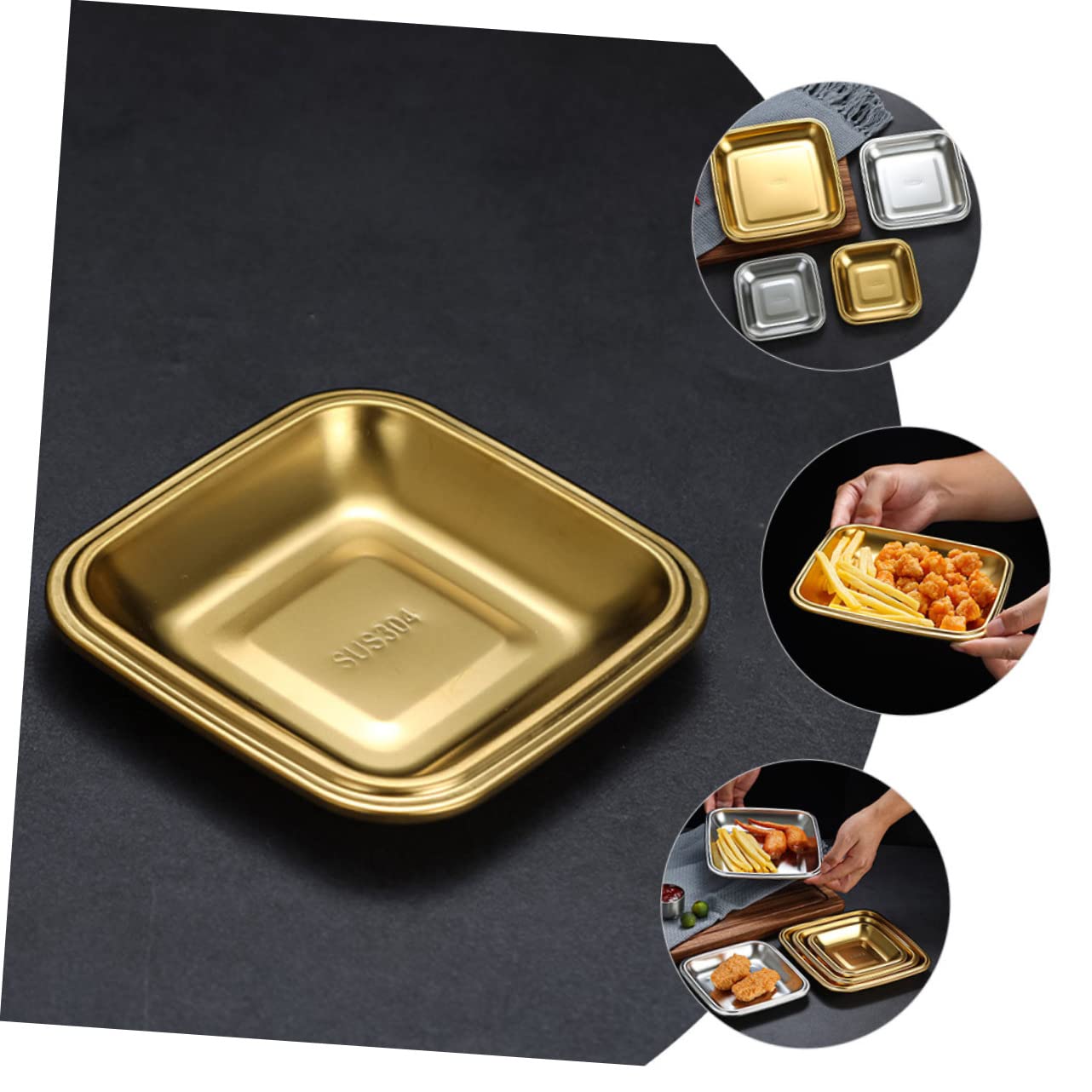 Unomor Pcs Square Camping Plates Stainless Steel Meat Serving Platter Dinner Plate for Grill Home Use