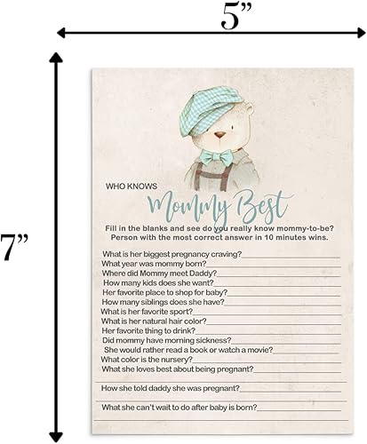 Miniatura 5 de Teddy Bear Baby Shower - Paquete de tarjetas de juego 4 en 1 (25 cada uno) incluye Mommy Best - Word Scramble - Name Game - Guess the Price - Boys