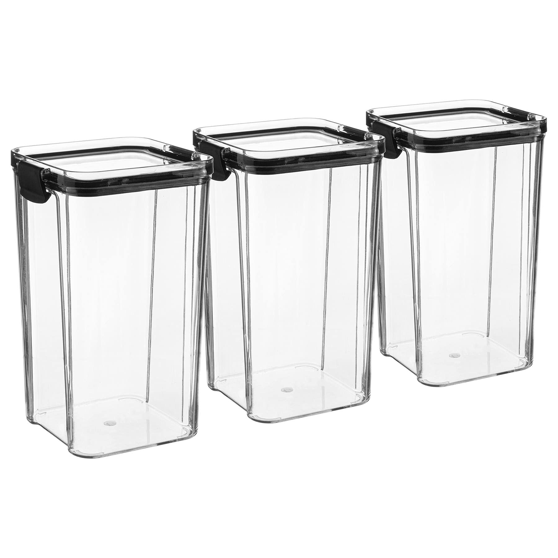 Argon Tableware Food Storage Containers - 1.3L - Black - Pack of 3 - Clear Airtight Reusable Stackable Freezer Storage Meal Prep Container Lunch Tupperware Box with Clip-Lock Lid