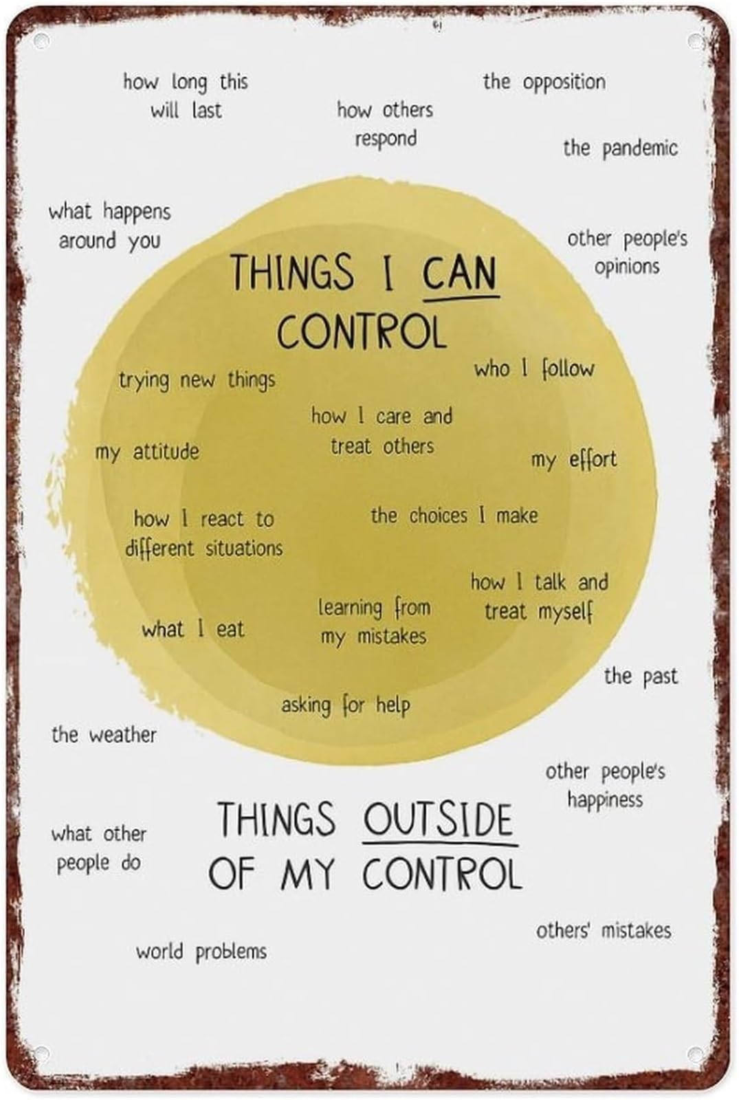 ZDVHOMCB Focus on Your Circle of Control Vintage Metal Sign for Home Office Study or Library Wall Decor 8 X 12 in