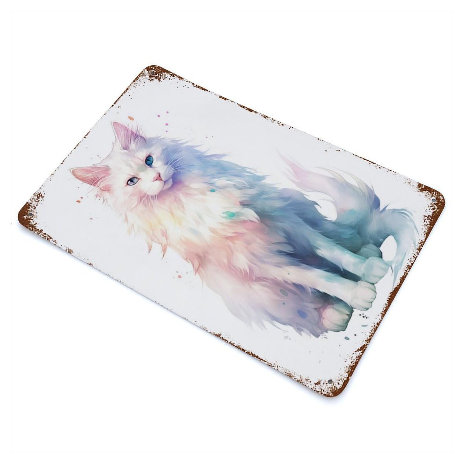 Watercolor Turkish Angora Vintage Wall Sign 11.8"x7.9", Rust Effect Metal Decor for Cafe, Home Bar And Lounge Decor