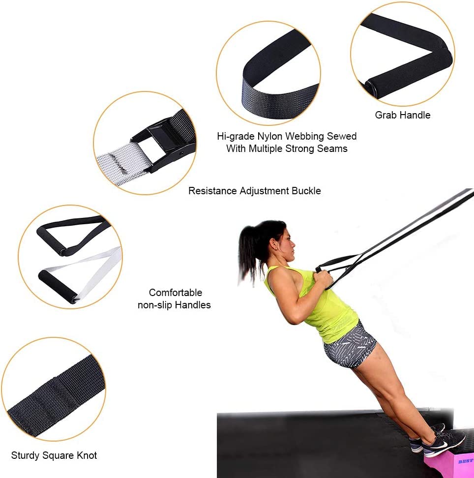 Suspension Trainer YOUUZ - Allenamento A Casa - Leggero (260g), Portatile - Supporto 150kg