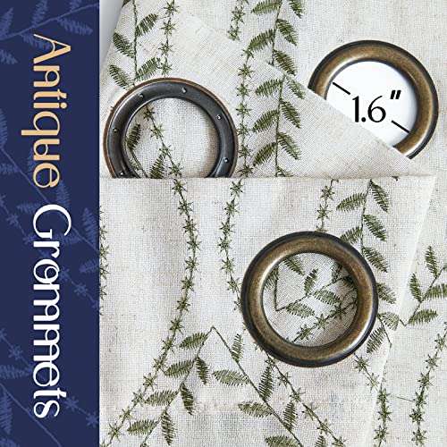 Jinchan Linen Curtains Beige Farmhouse Curtains 84 Inches Long Green Embroidered Leaf Curtains For Living Room Ogee Geometry Drapes Light Filtering Grommet Country Curtain 2 Panels Green On Flax #TOP5