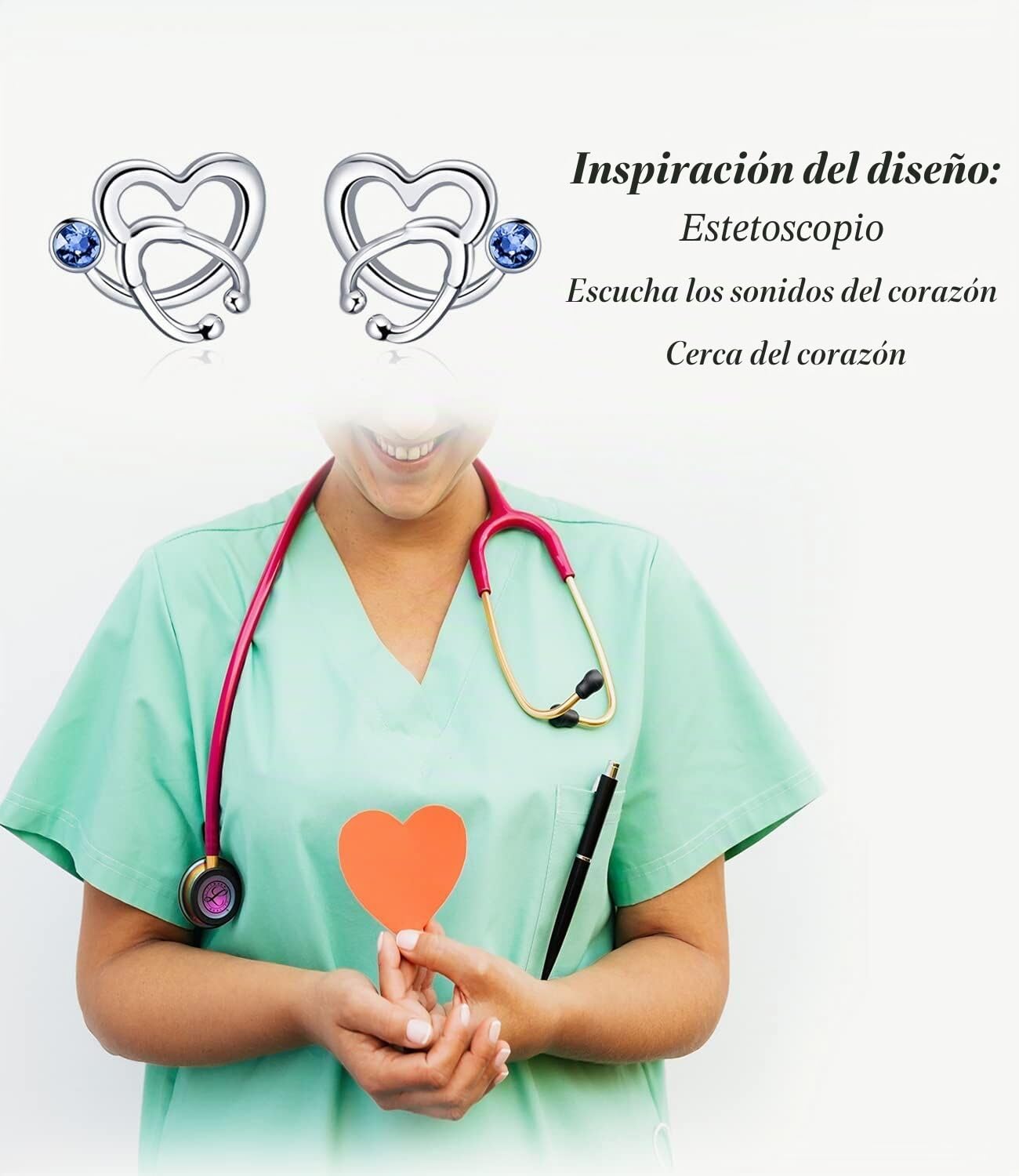 AOBOCO Pendientes de Botón de Enfermera de Plata Esterlina, Pendientes de Botón de Estetoscopio con Cristal, Regalo de Joyería para Doctor Enfermera Estudiante de Medicina