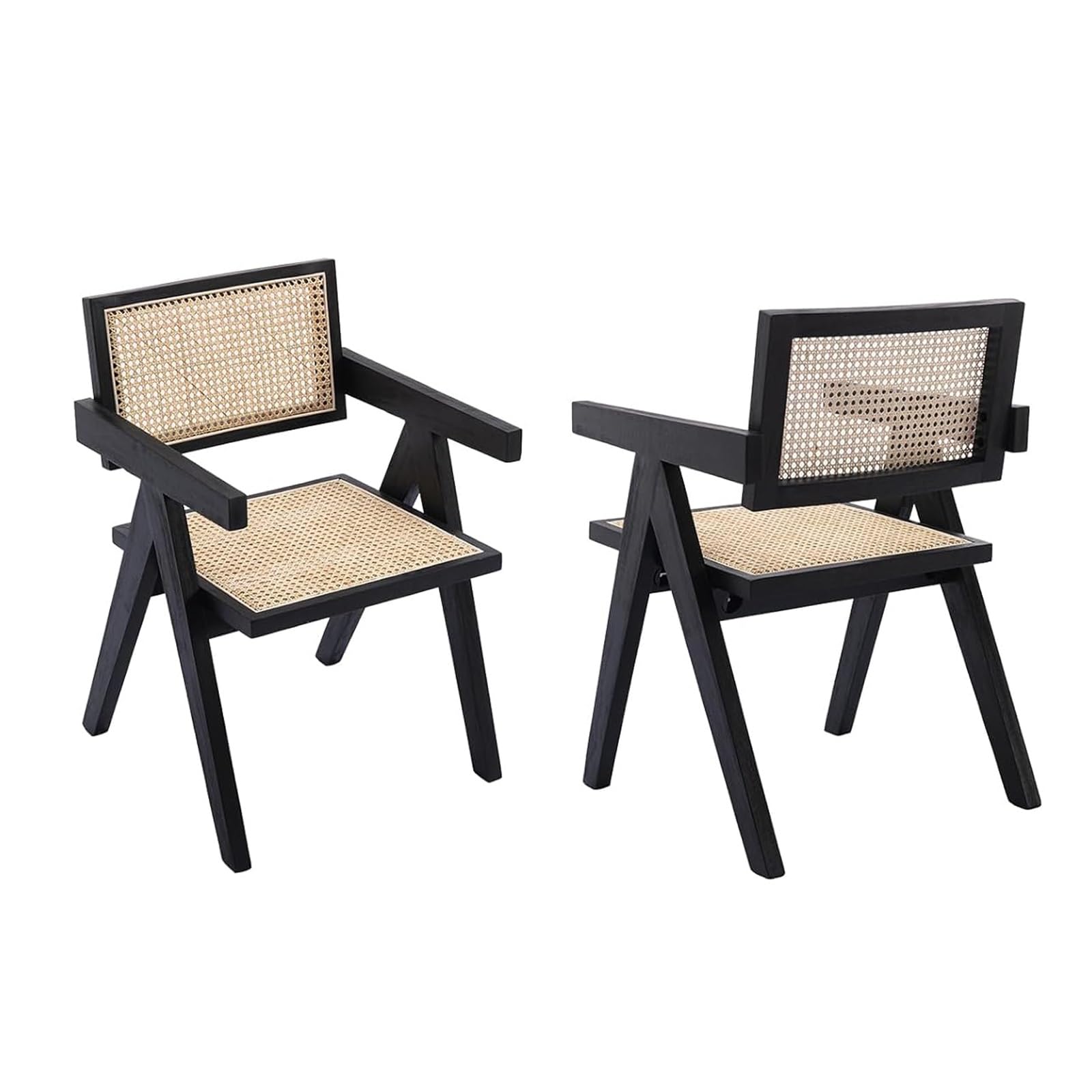 Chaises de salle à manger en rotin esmen lot de 2 fauteuils vintage avec dossier tressé cuisine