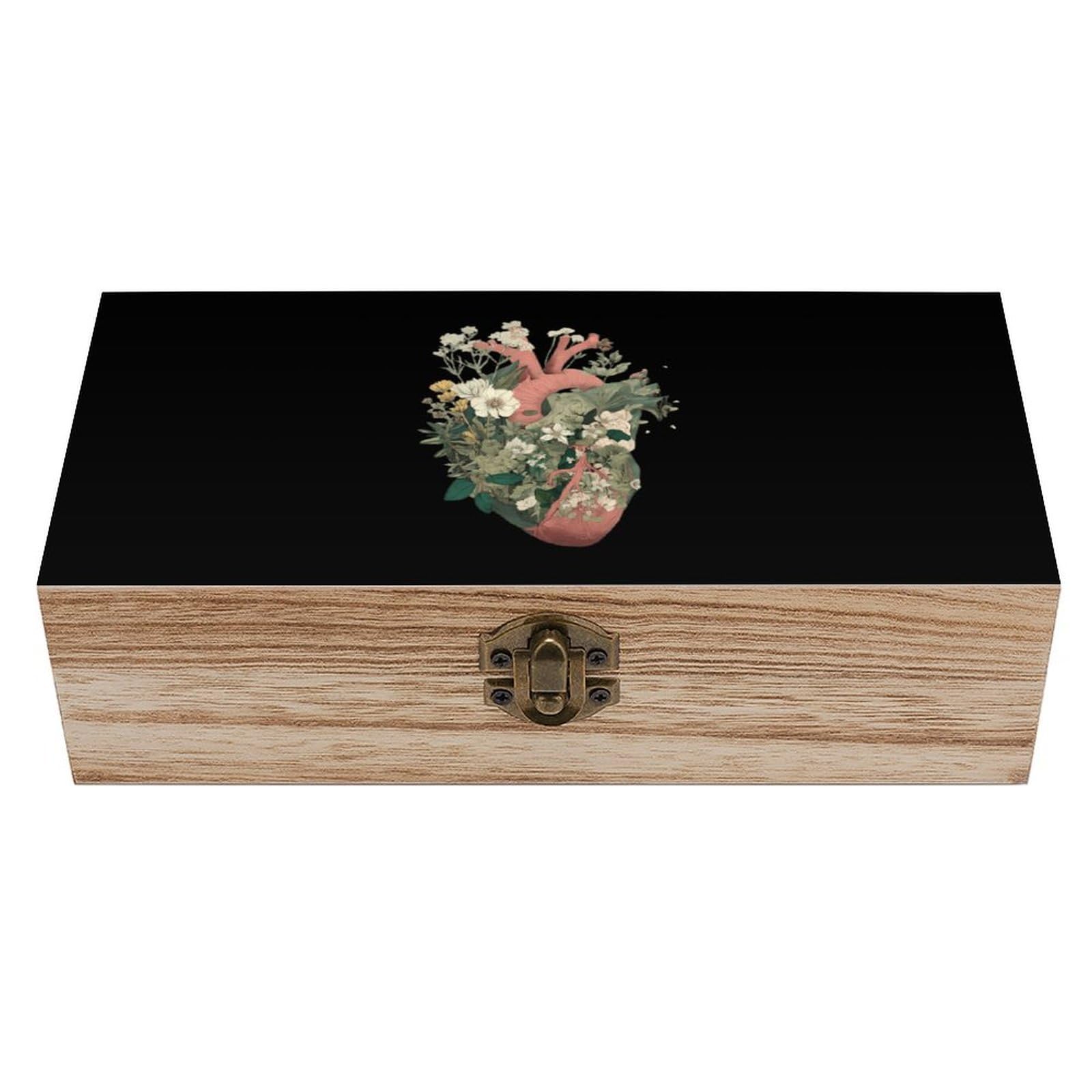 HLBSDM Botanical Heart Wooden Storage Box Craft Memory Keepsake Treasure Chest Box Jewelry Organizer
