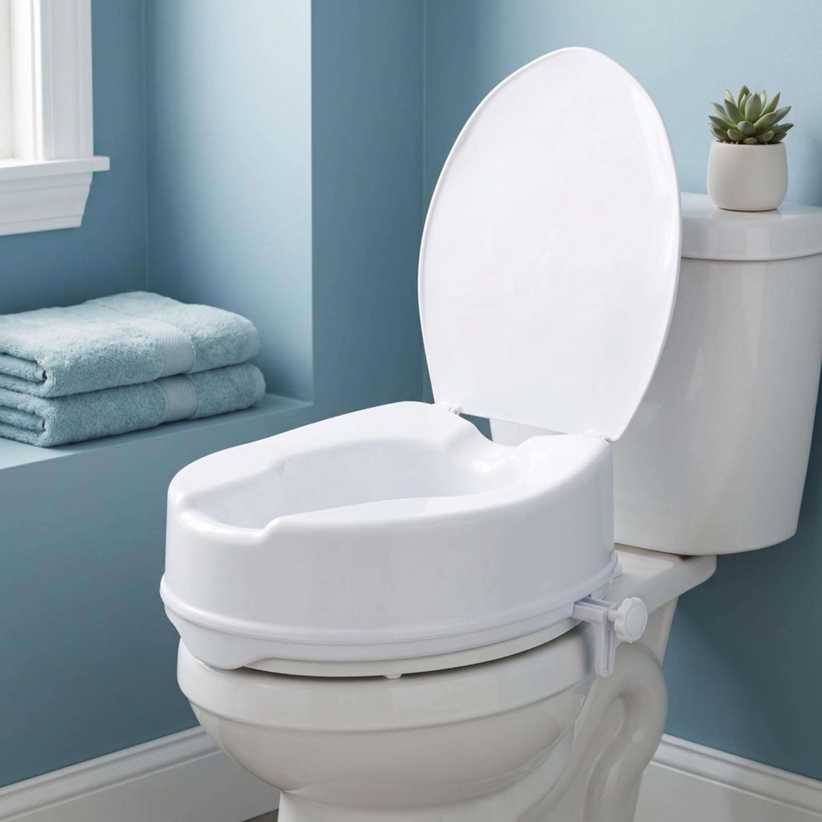 TISHITA Rialzo per WC con Coperchio Sedile Rialzato Alzawater Ausilio Seduta Materiale Plastico Robusto con Fissaggi Laterali E Pomelli Superficie Liscia Che