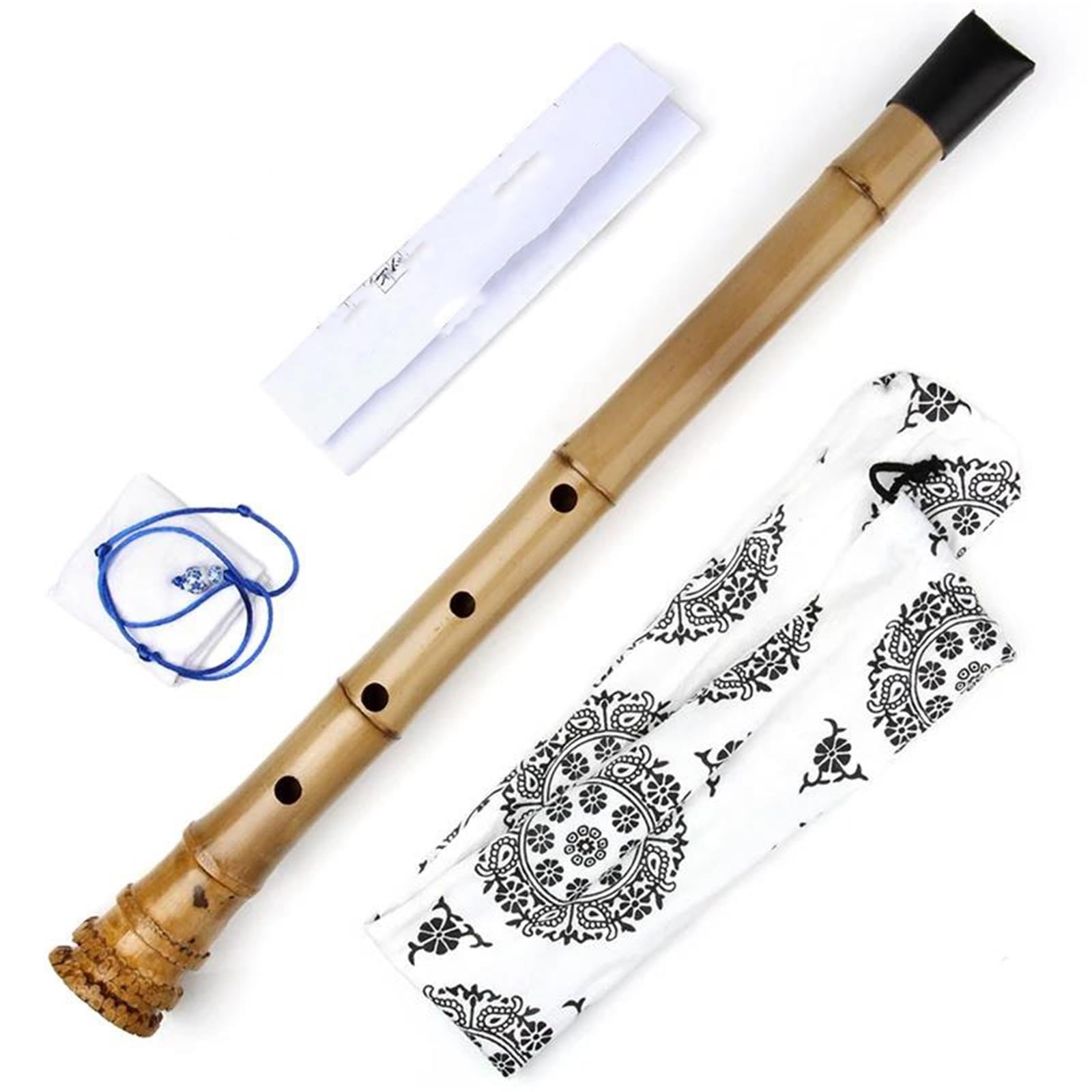 Flûte Bambou Flûte à vent verticale en bambou Shakuhachi instrument à vent en bois 5 trous clé en ré avec housse de protection