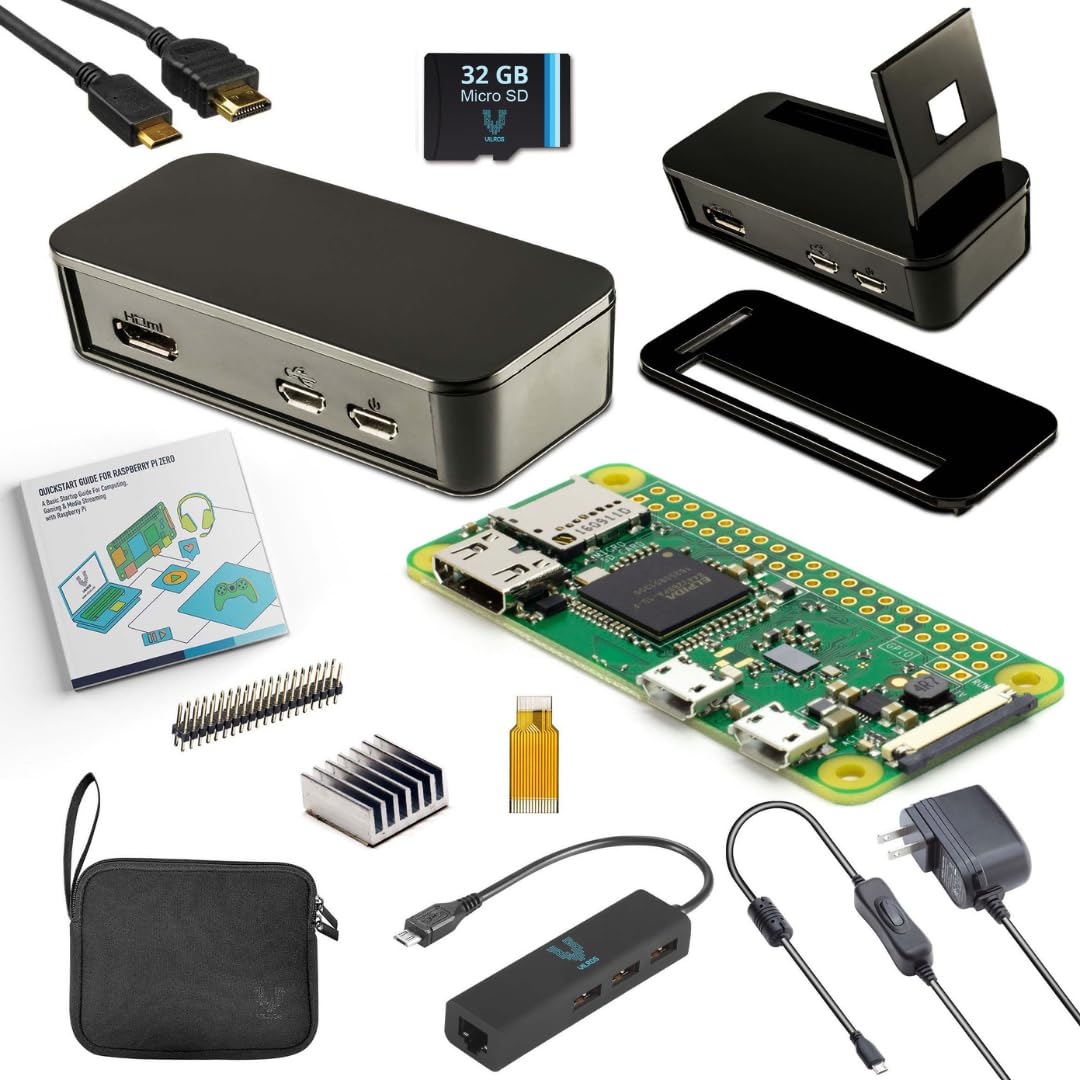 VilrosRaspberry Pi Zero W MAX Starter Kit- includes Pi Zero W Board, Mutifunction Case, 32GB MIcro SD card, USB-Ethernet Breakout and more (Black Case)