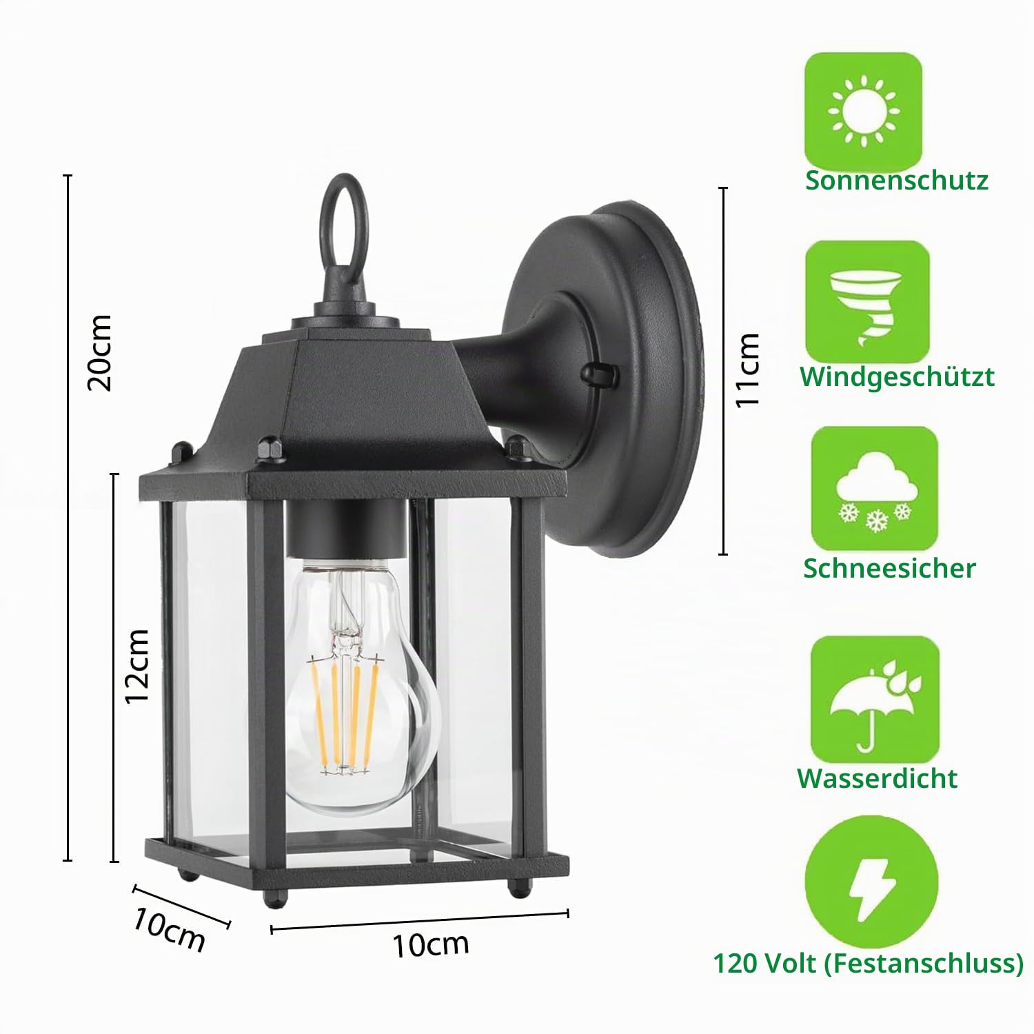 EBION 2 Stück Aussenlampe Wand, AußEnlampe E27,IP44,Schwarz