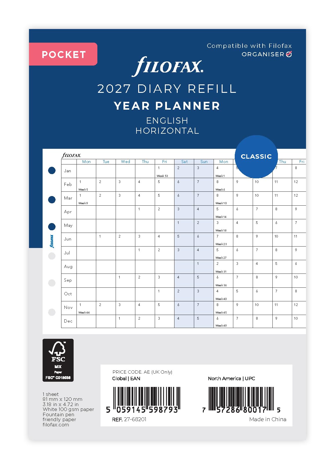 Filofax Pocket Horizontal Year Planner 2027