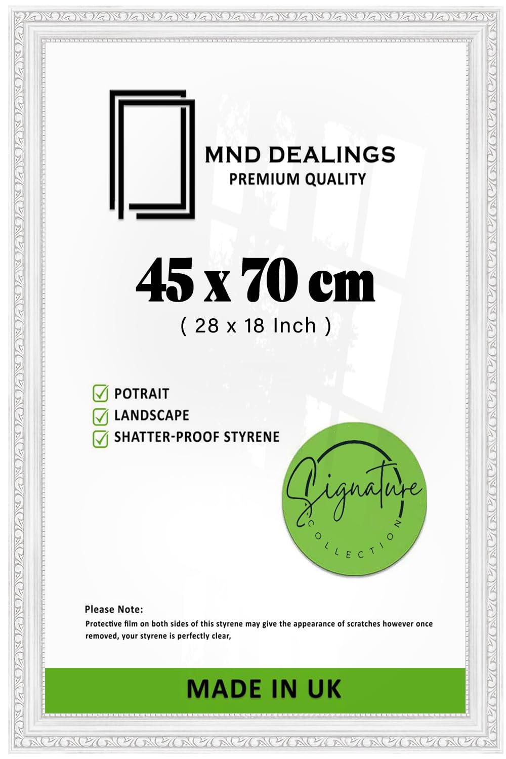 MND Dealings 45x70cm Antique-Style Shabby Chic Frame | Polcore Design for Elegant Wall Display | Ideal for Art Prints, Photos & Posters | Classic Home & Gallery Decoration - (White)
