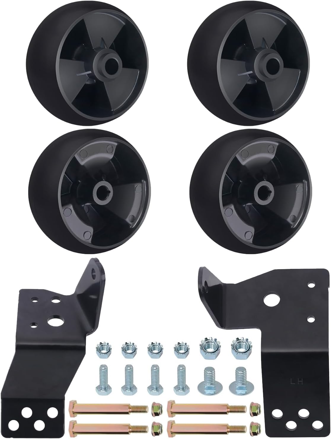 CheeMuii Mower Deck Gauge Wheels with Deck Brackets Kit 4 Pcs 5 Inch 734-04155 Deck Wheels with 2 Pack 525509501 Deck Wheel Brackets Fit for 42 inch Deck