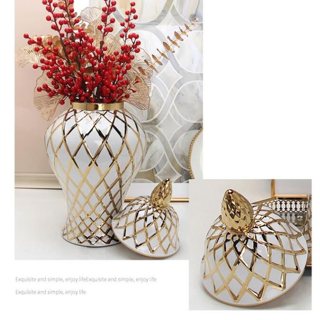 Keramischer Ingwer Krug Mit Deckel Weiß Und Gold Allgemeiner Krug Tempelkrug Keramischer Krug Zur Aufbewahrung Für Home Crafts Weiche Dekoration Vasen Blumenarrangements