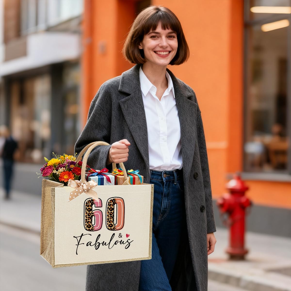 Jute Canvas Tote Bag for Women - 40th 50th 55th 60th 65th 70th 75th 80th Birthday, Mother's Day, Christmas Gift - Image 3