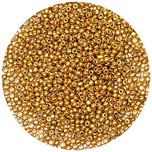 Bala&Fillic Golden Color 4mm Seed Beads About 1200pcs/100Grams in Bag, 6/0 Glass Craft Beads for Making Bracelet and Necklace (Golden)